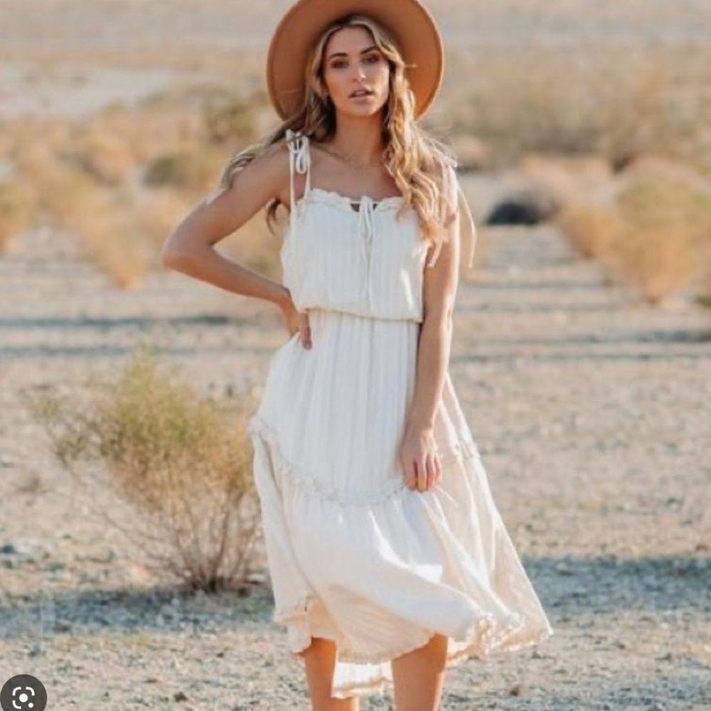 ViciDolls Breaking Free Pocketed Ruffle Tie Midi Dress